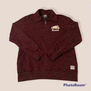 Roots burgundy quarter zip, size M